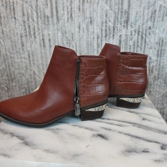 Sam Edelman Whiskey Tan Highland Croc Studded Ankle Booties Sz 6.5 Women's - Picture 6 of 8